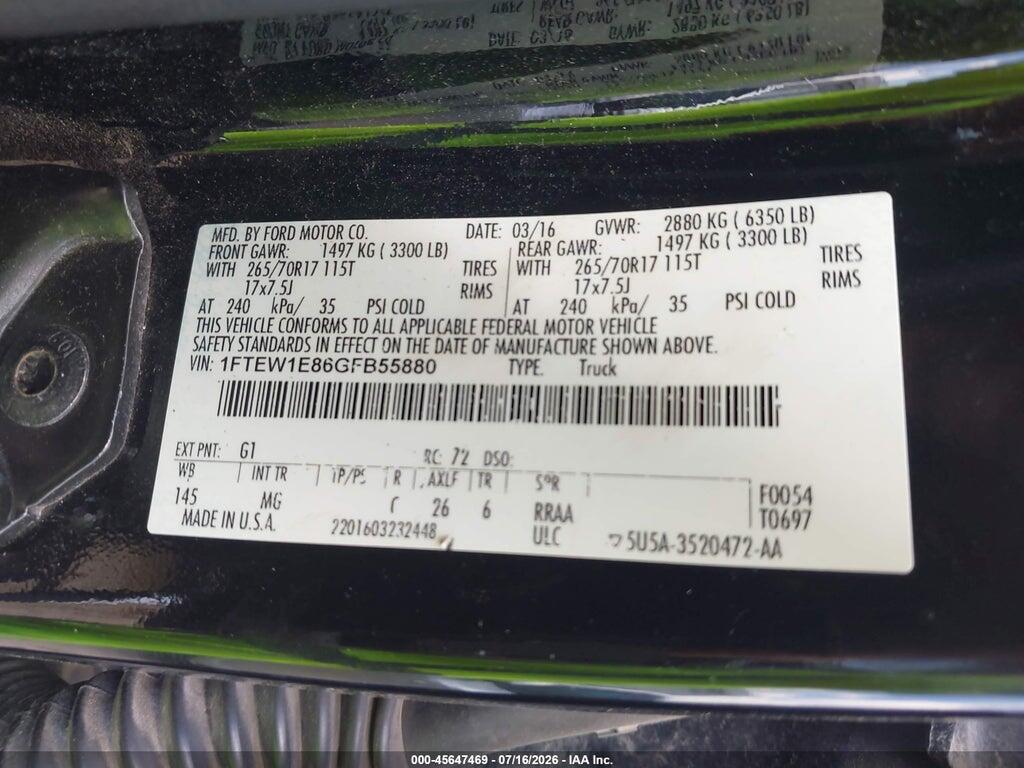 1FTEW1E86GFB55880 2016 FORD F-150 photo no. 9