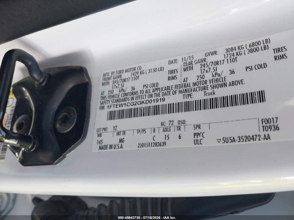1FTEW1CG2GKD01919 2016 FORD F-150 photo no. 9