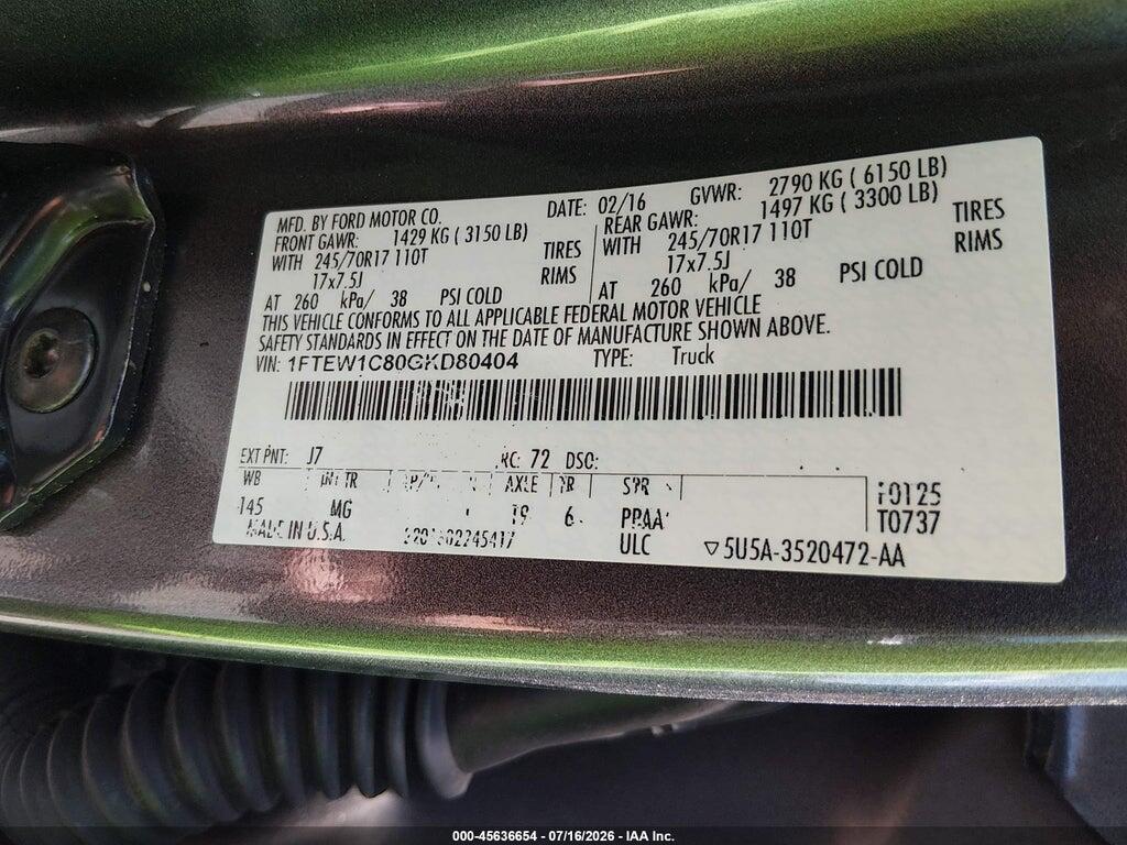 1FTEW1C80GKD80404 2016 FORD F-150 photo no. 9