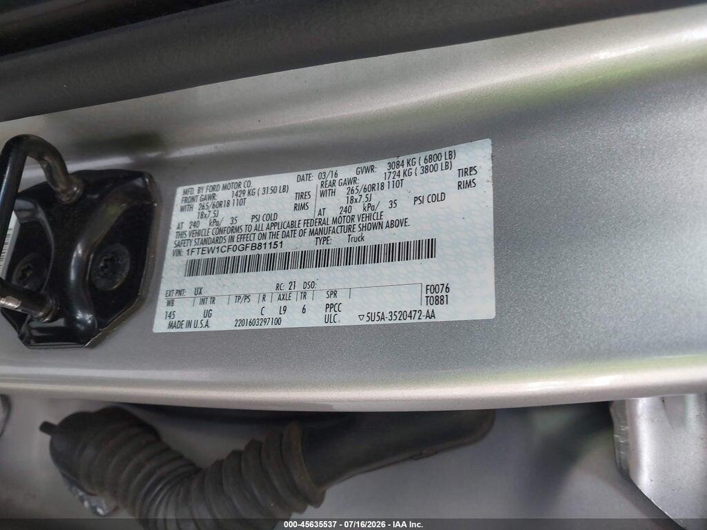1FTEW1CF0GFB81151 2016 FORD F-150 photo no. 9