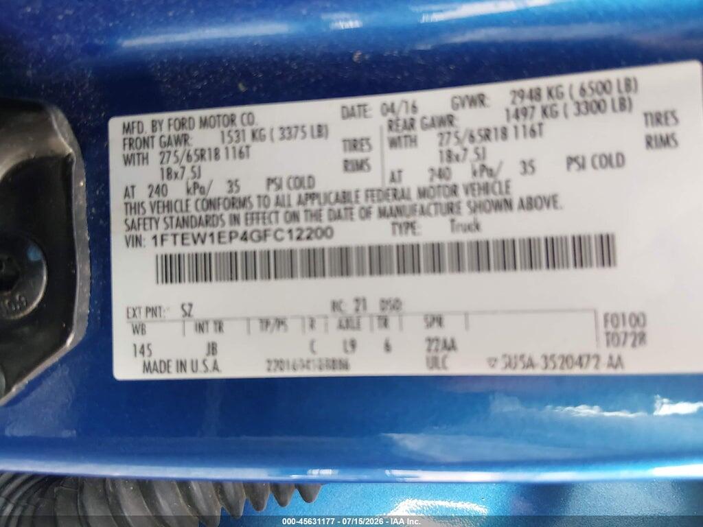 1FTEW1EP4GFC12200 2016 FORD F-150 photo no. 9