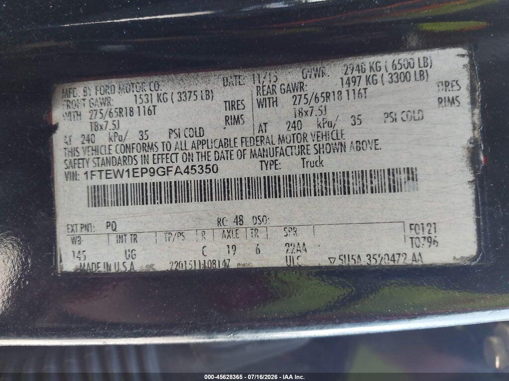 1FTEW1EP9GFA45350 2016 FORD F-150 photo no. 9