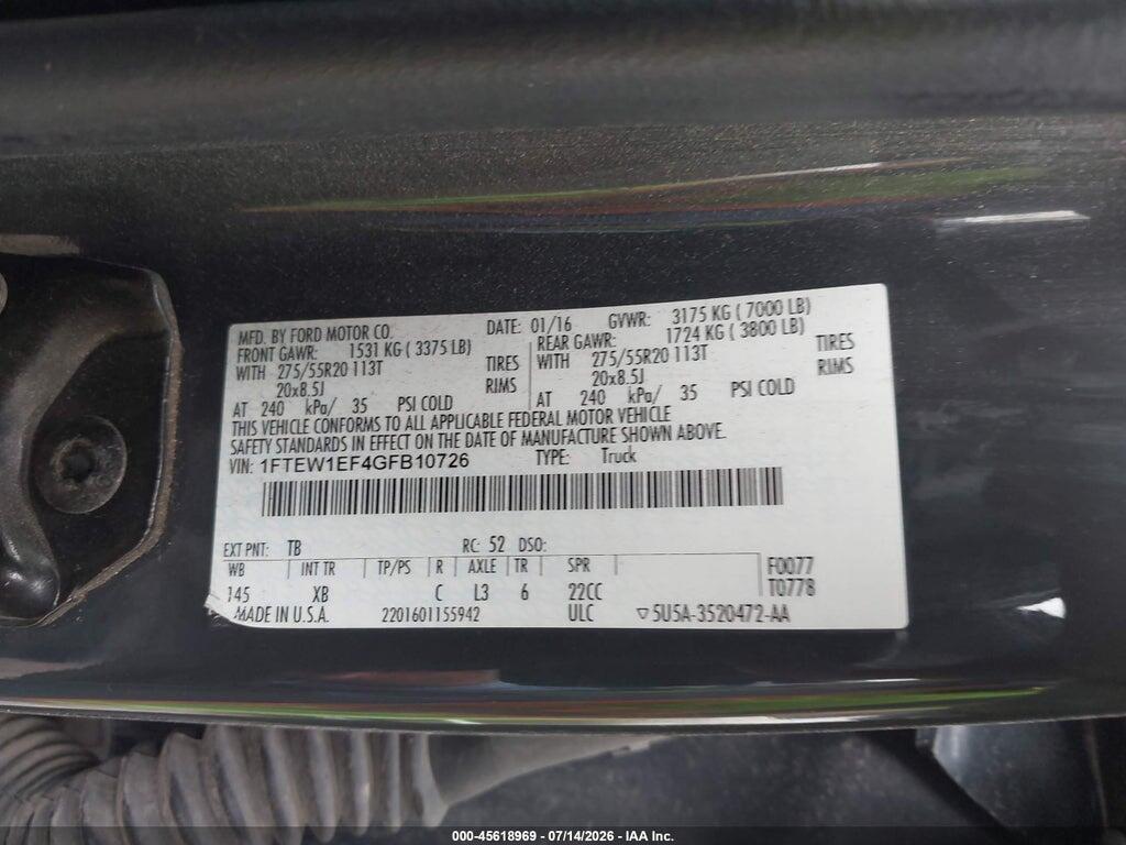 1FTEW1EF4GFB10726 2016 FORD F-150 photo no. 9