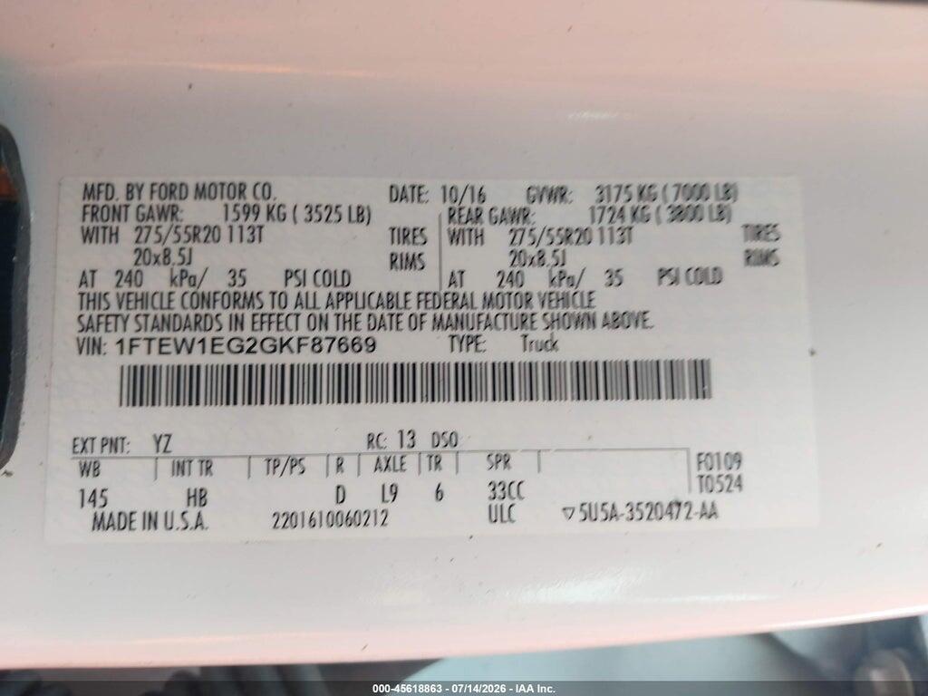 1FTEW1EG2GKF87669 2016 FORD F-150 photo no. 9