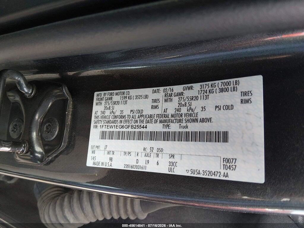1FTEW1EG6GFB25544 2016 FORD F-150 photo no. 9
