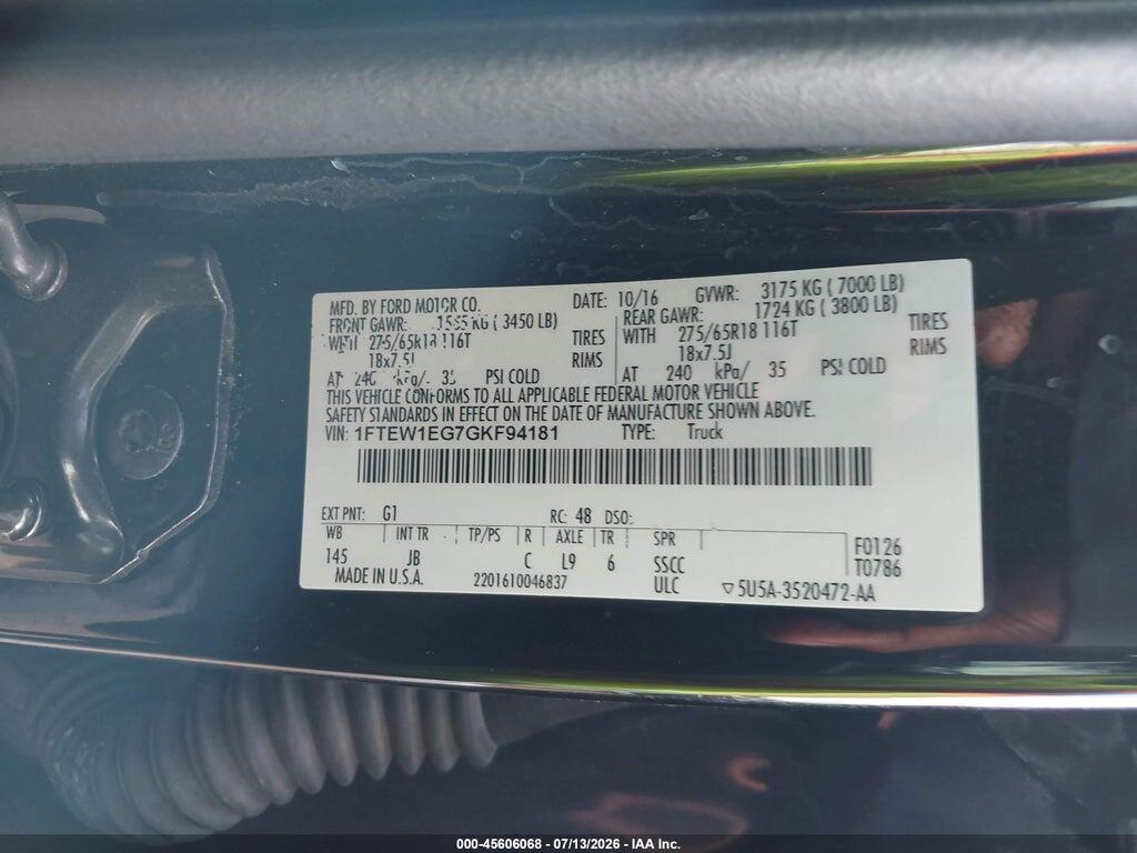 1FTEW1EG7GKF94181 2016 FORD F-150 photo no. 9