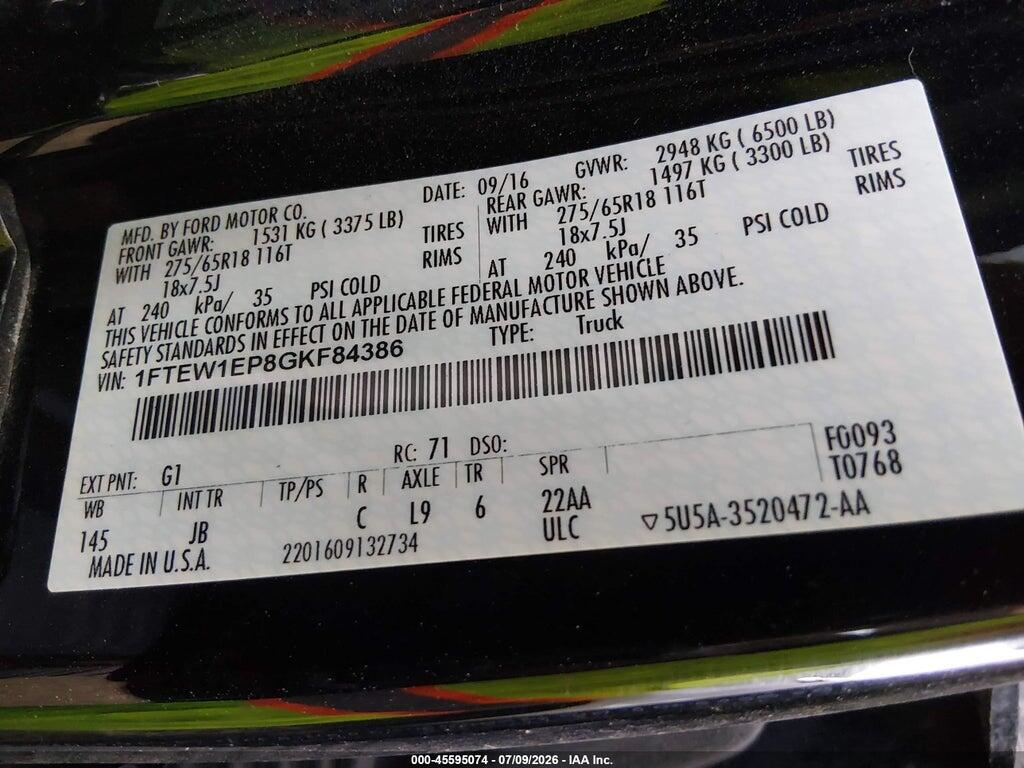 1FTEW1EP8GKF84386 2016 FORD F-150 photo no. 9
