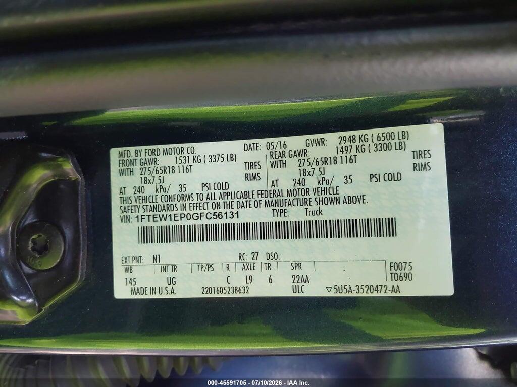 1FTEW1EP0GFC56131 2016 FORD F-150 photo no. 9