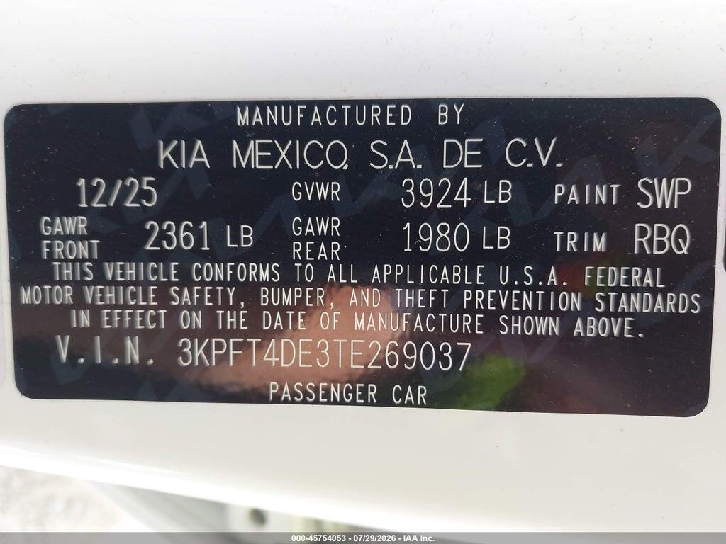 3KPFT4DE3TE269037 2026 KIA K4 photo no. 9