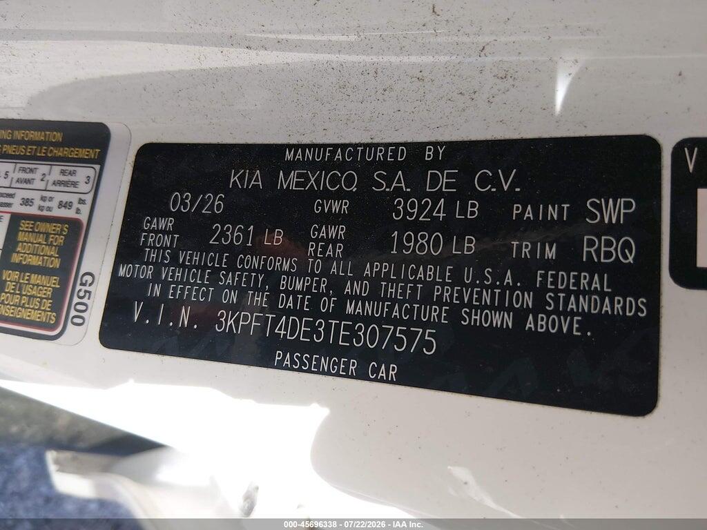 3KPFT4DE3TE307575 2026 KIA K4 photo no. 9