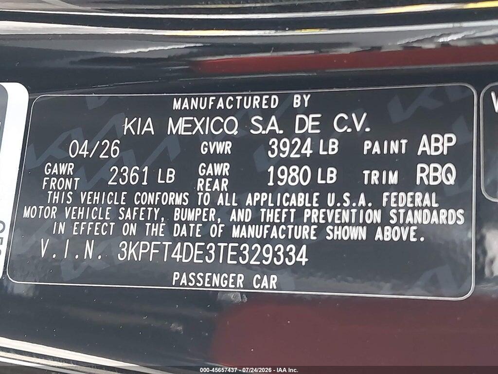3KPFT4DE3TE329334 2026 KIA K4 photo no. 9