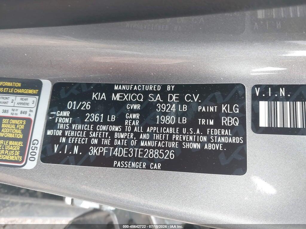 3KPFT4DE3TE288526 2026 KIA K4 photo no. 9