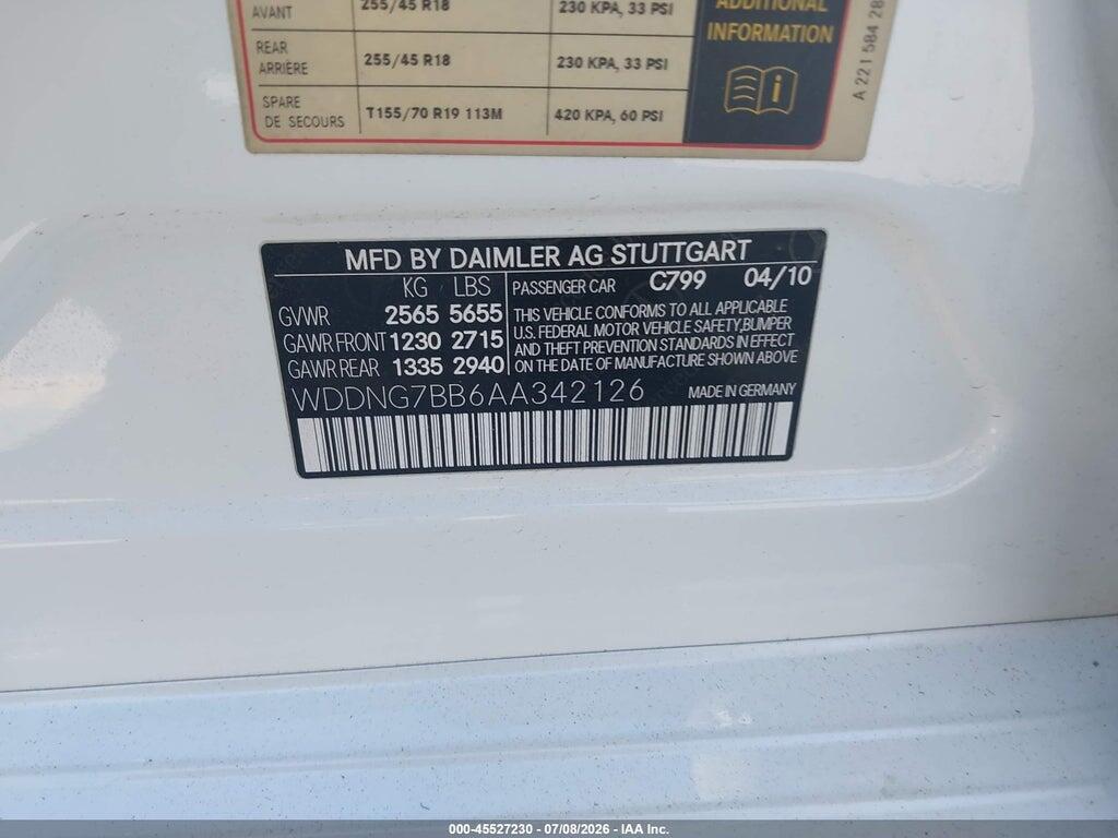 WDDNG7BB6AA342126 2010 MERCEDES-BENZ S 550 photo no. 9