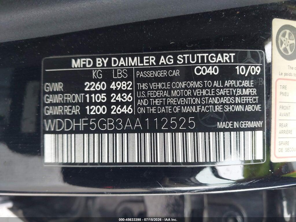 WDDHF5GB3AA112525 2010 MERCEDES-BENZ E 350 photo no. 9