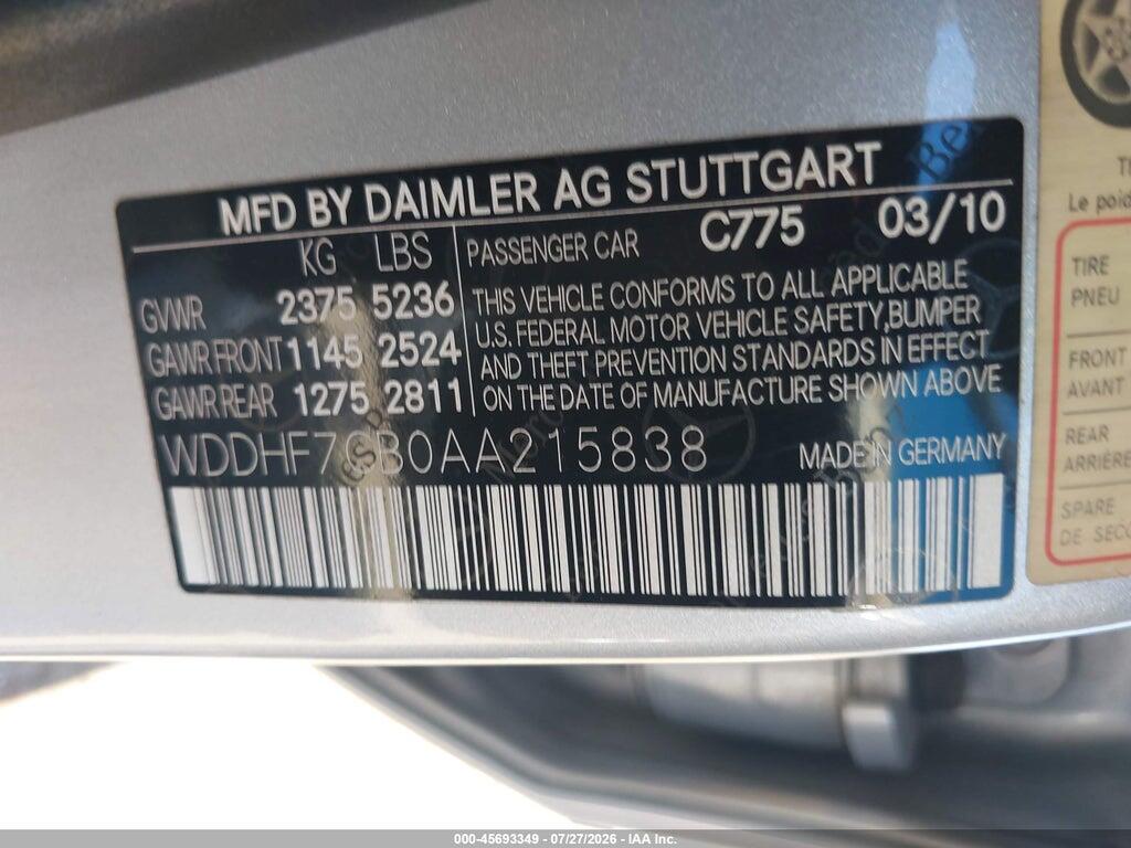 WDDHF7CB0AA215838 2010 MERCEDES-BENZ E 550 photo no. 9