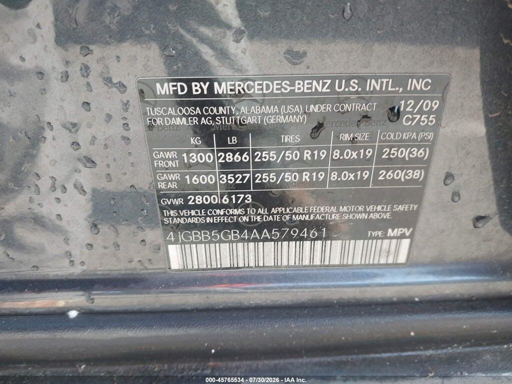 4JGBB5GB4AA579461 2010 MERCEDES-BENZ ML 350 photo no. 9