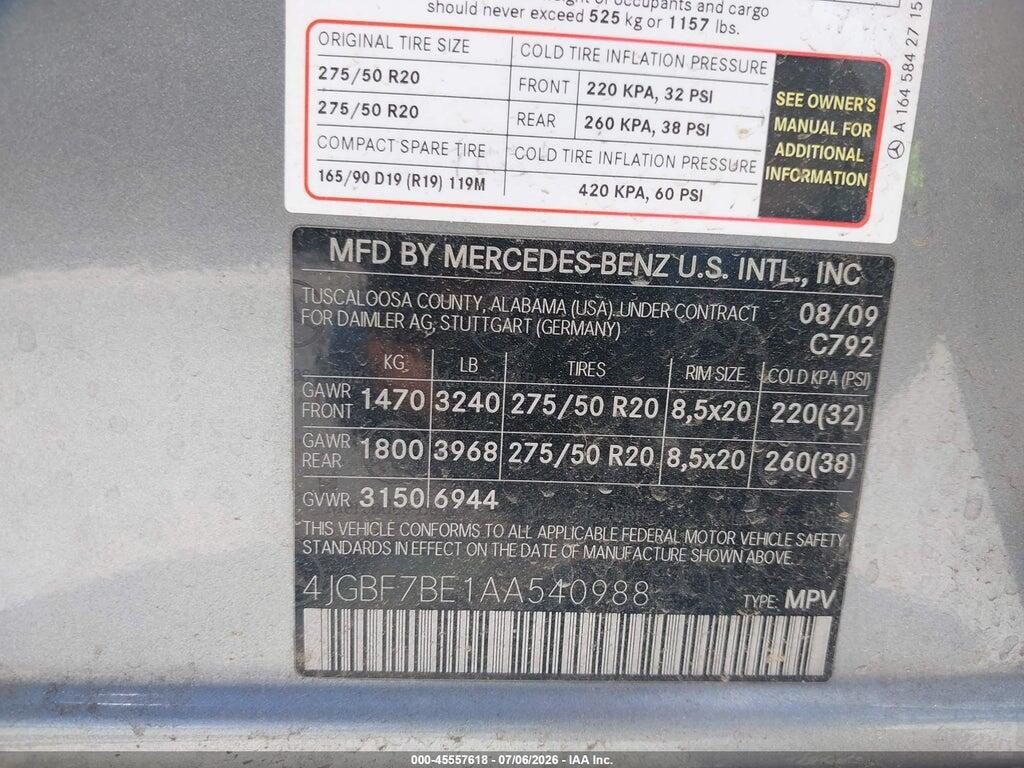 4JGBF7BE1AA540988 2010 MERCEDES-BENZ GL 450 photo no. 9