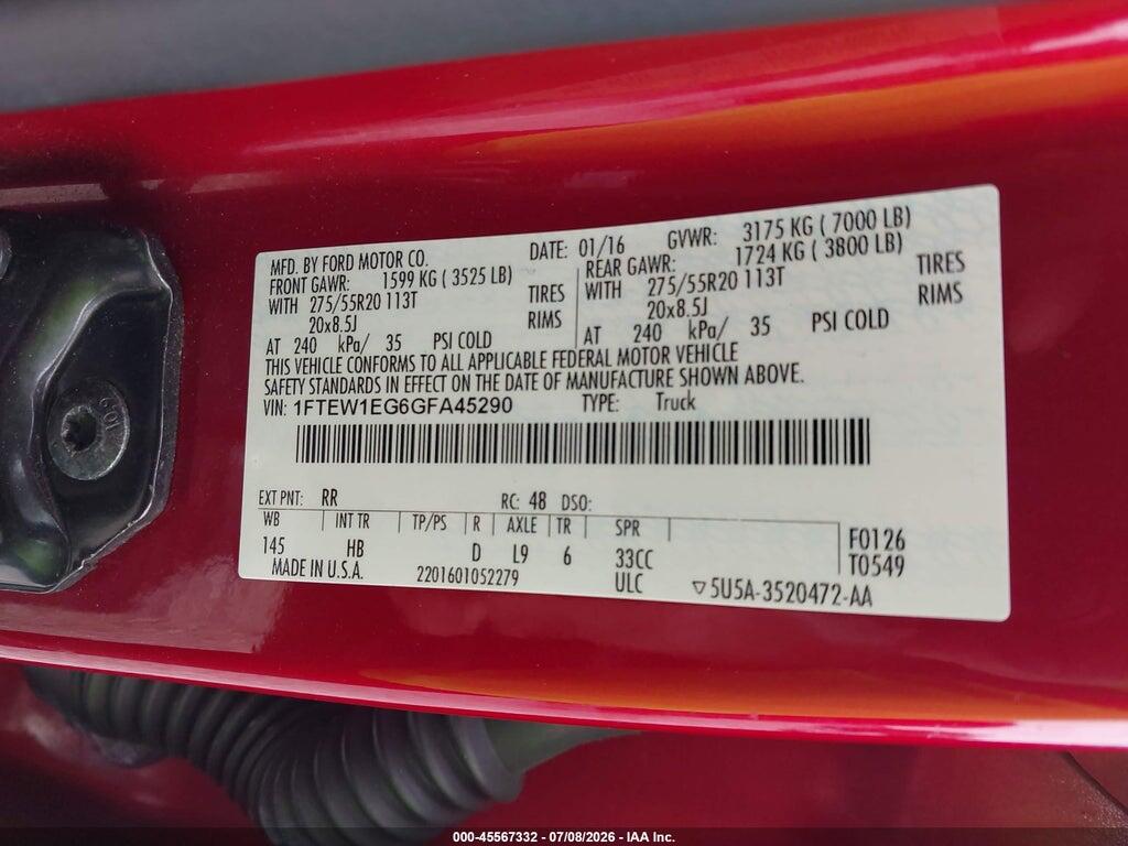 1FTEW1EG6GFA45290 2016 FORD F-150 photo no. 9
