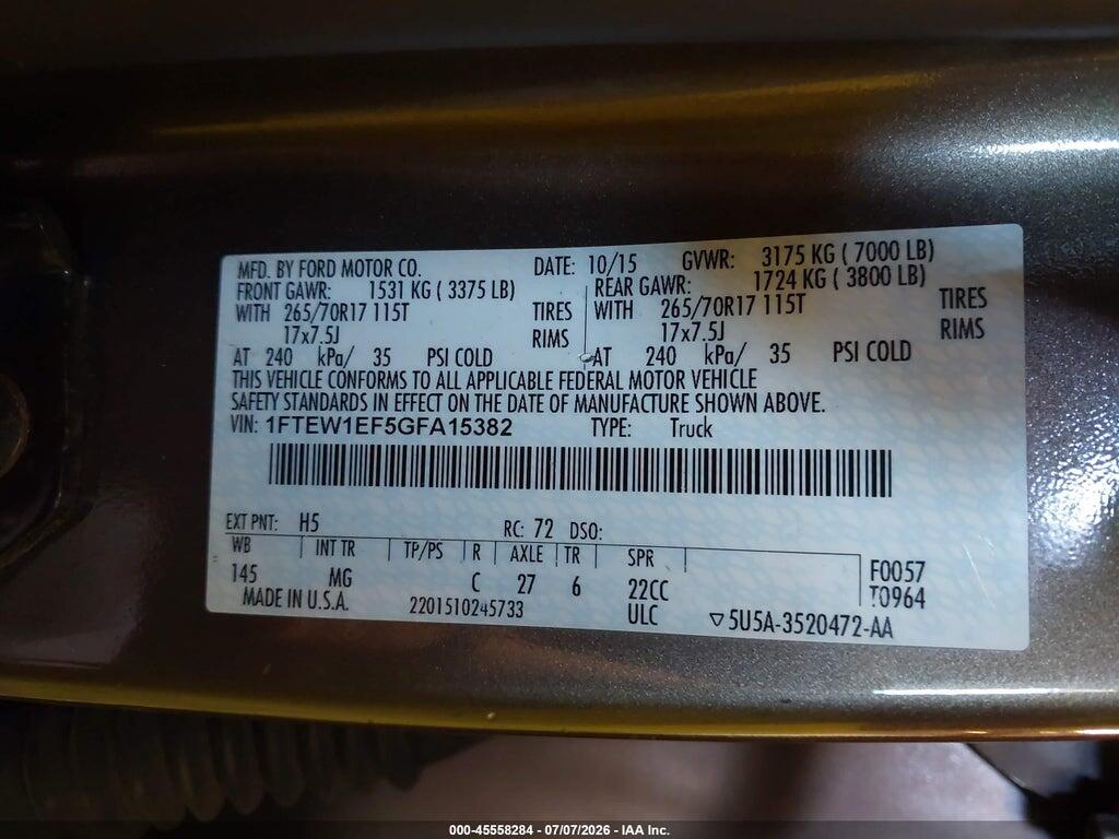 1FTEW1EF5GFA15382 2016 FORD F-150 photo no. 9