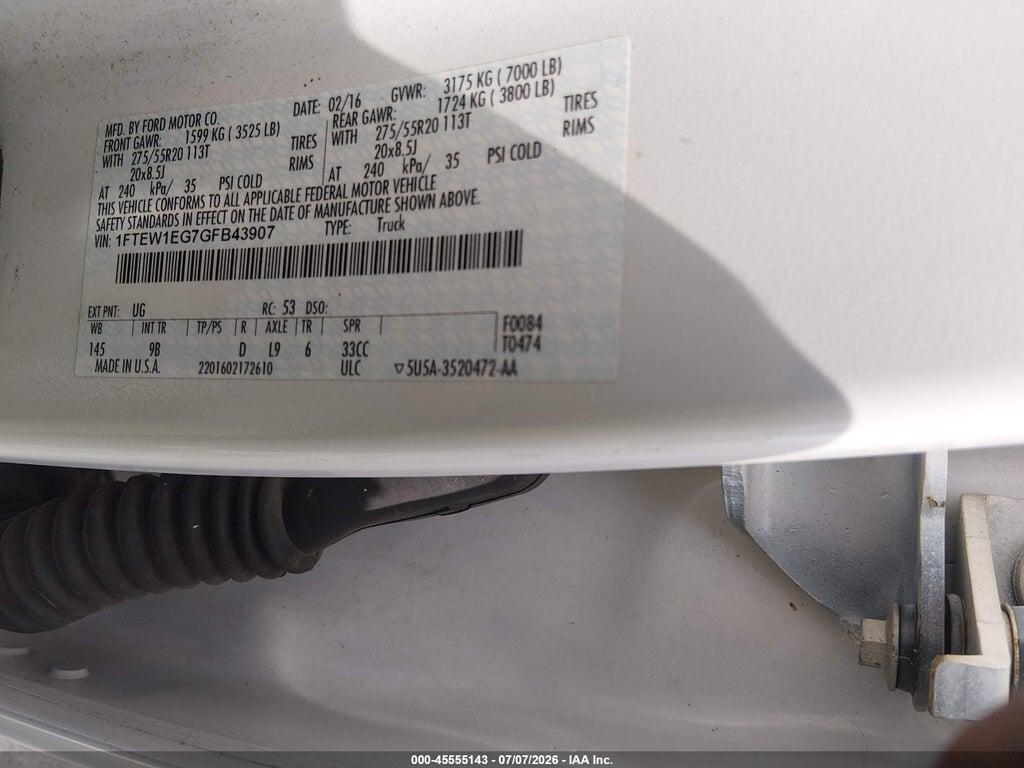 1FTEW1EG7GFB43907 2016 FORD F-150 photo no. 9