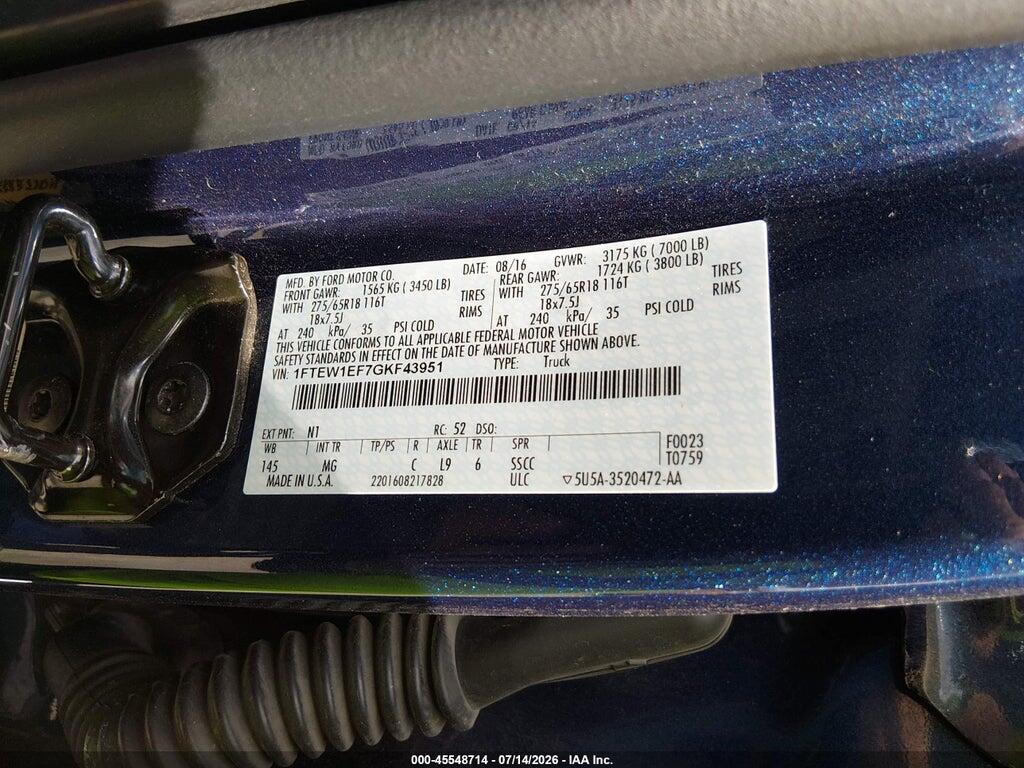 1FTEW1EF7GKF43951 2016 FORD F-150 photo no. 9