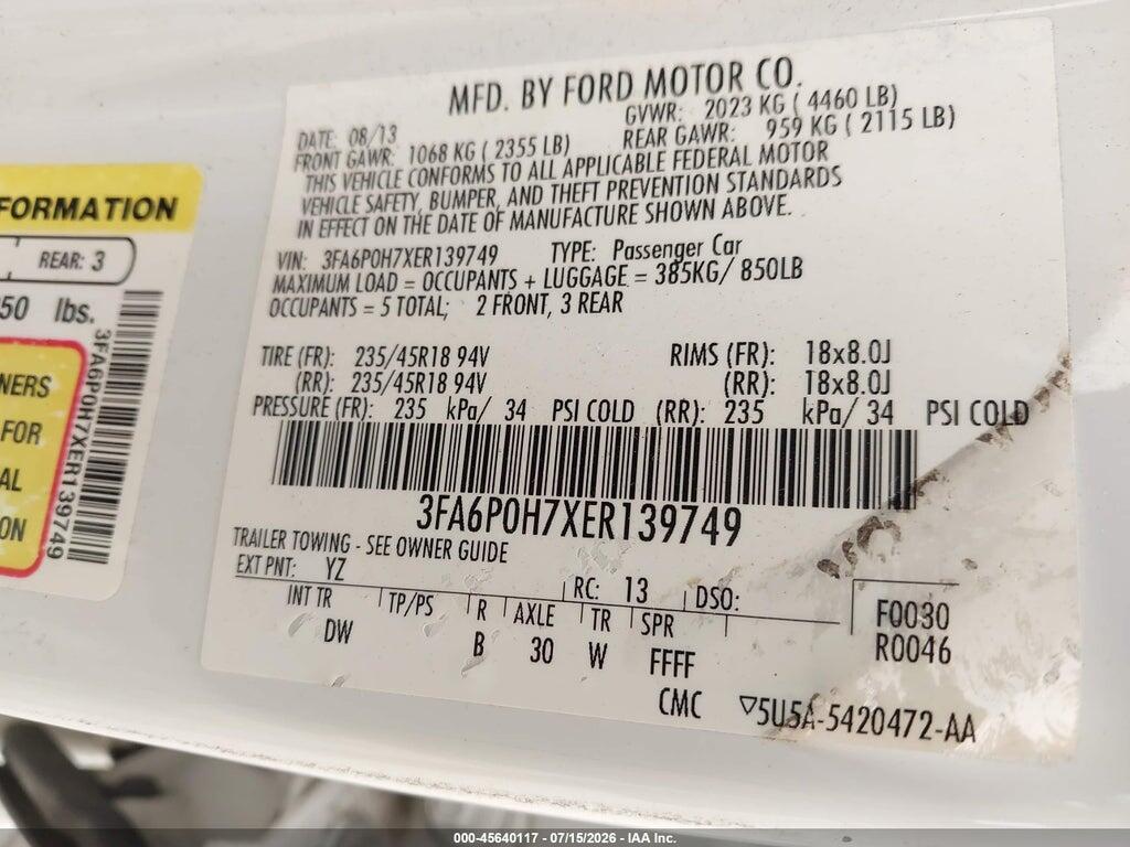 3FA6P0H7XER139749 2014 FORD FUSION photo no. 9