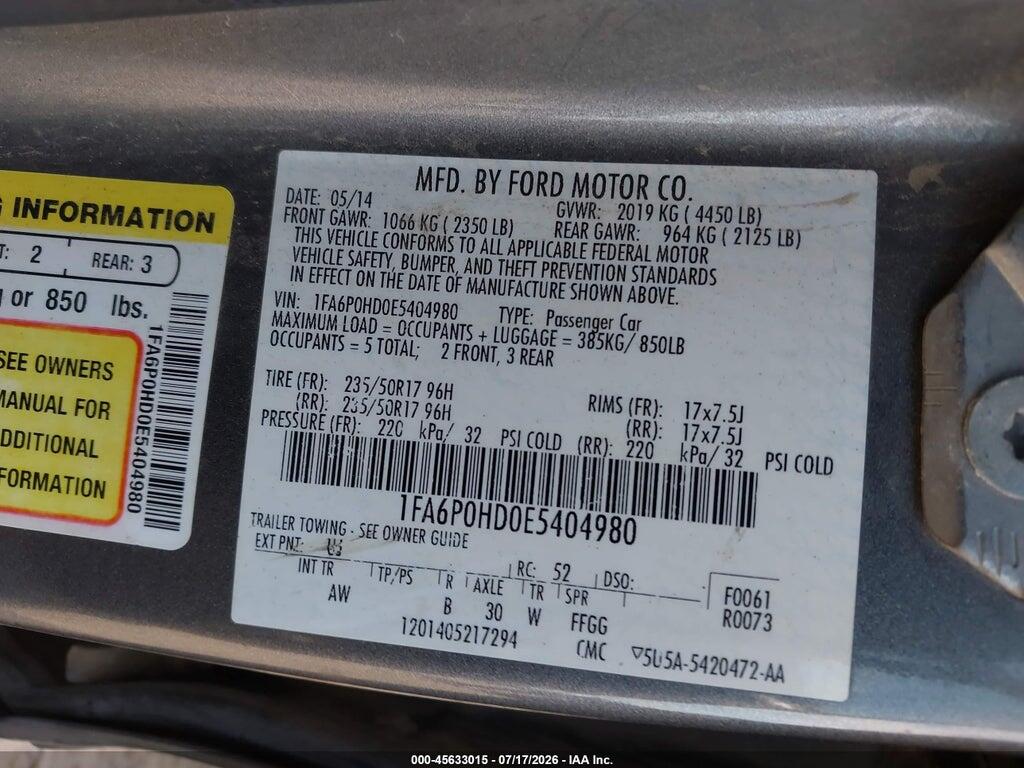 1FA6P0HD0E5404980 2014 FORD FUSION photo no. 9