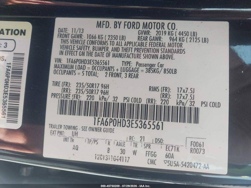 1FA6P0HD3E5365561 2014 FORD FUSION photo no. 9