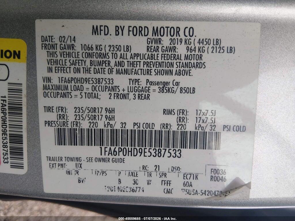 1FA6P0HD9E5387533 2014 FORD FUSION photo no. 9