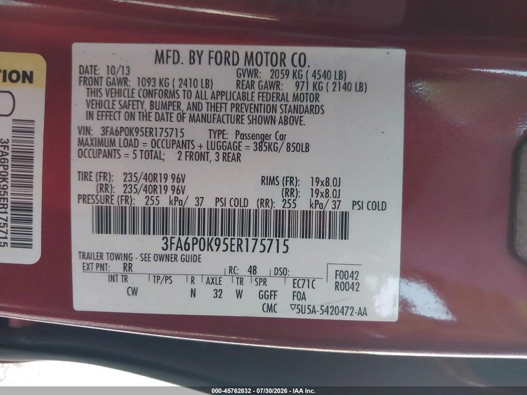3FA6P0K95ER175715 2014 FORD FUSION photo no. 9