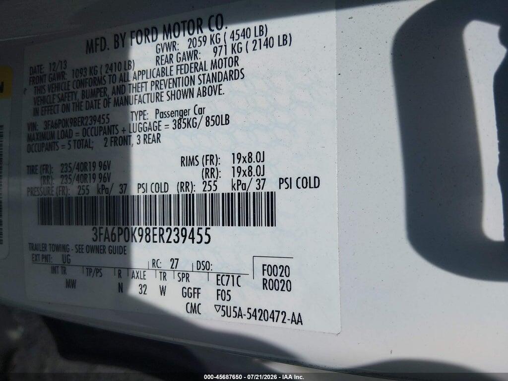 3FA6P0K98ER239455 2014 FORD FUSION photo no. 9
