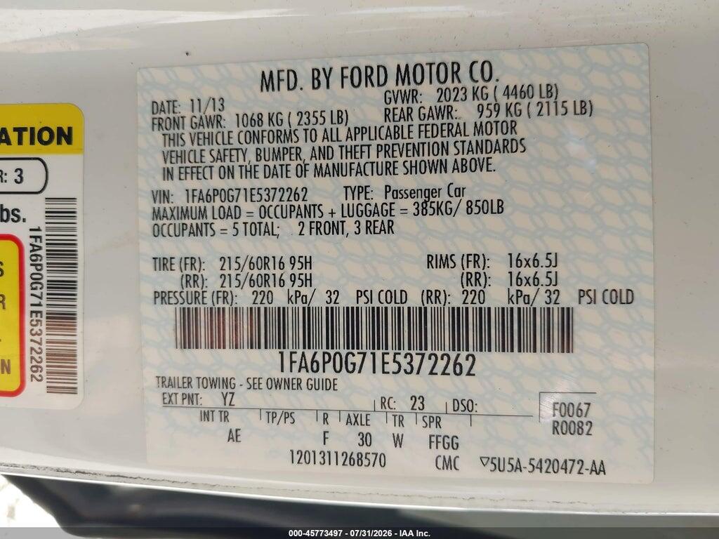1FA6P0G71E5372262 2014 FORD FUSION photo no. 9