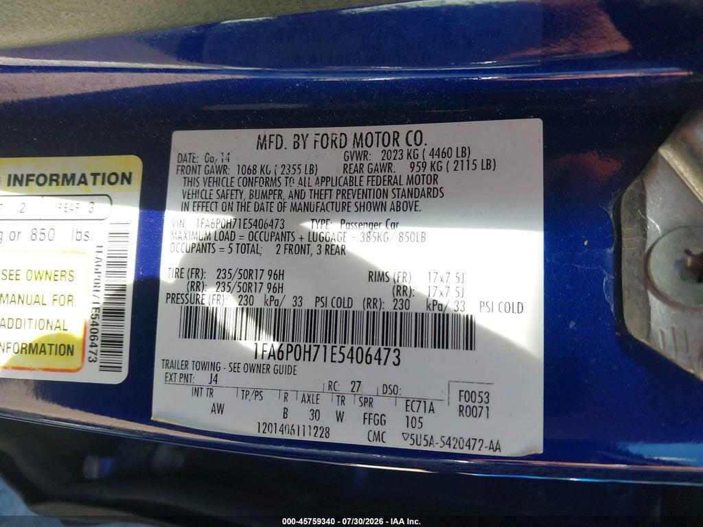 1FA6P0H71E5406473 2014 FORD FUSION photo no. 9