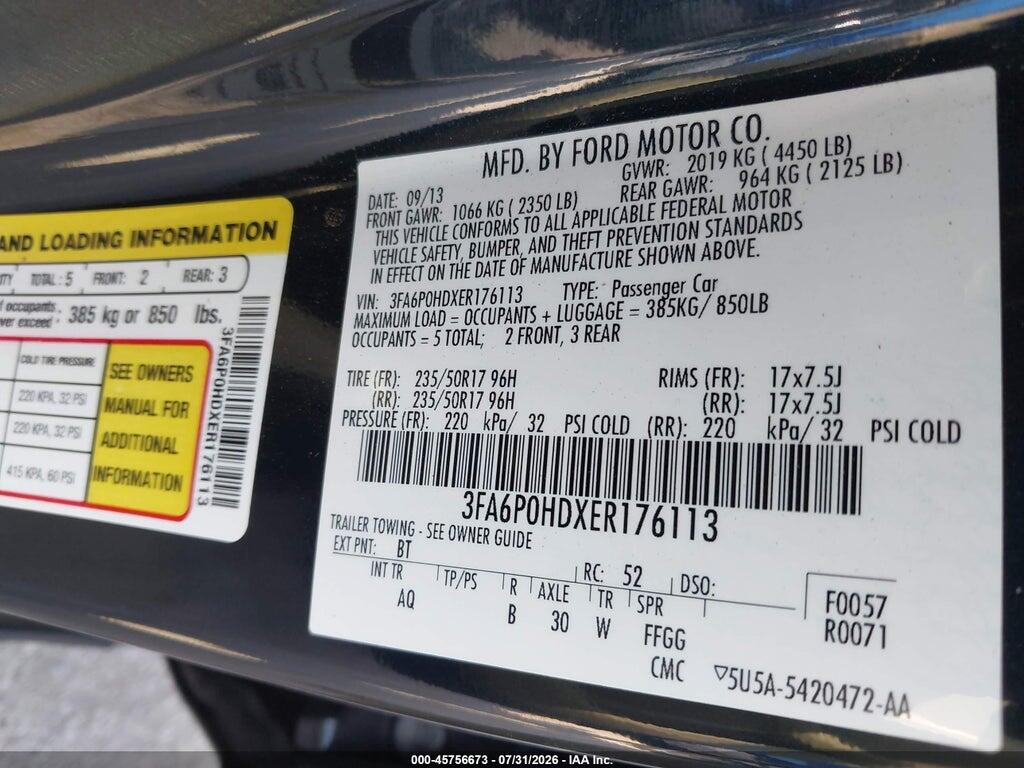 3FA6P0HDXER176113 2014 FORD FUSION photo no. 9
