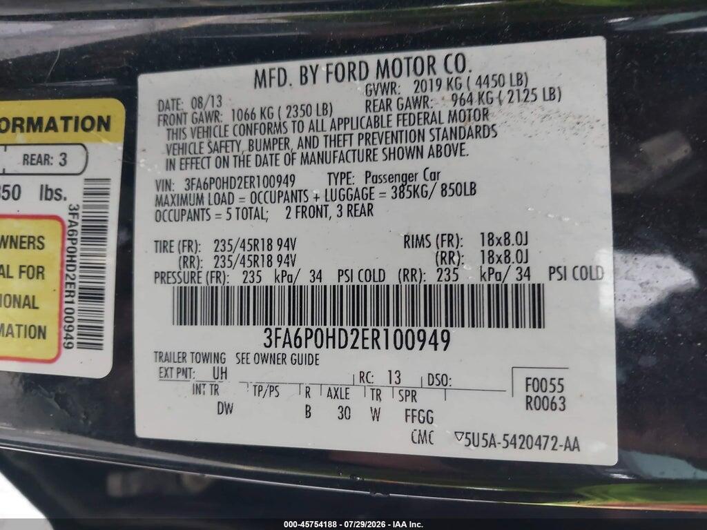 3FA6P0HD2ER100949 2014 FORD FUSION photo no. 9
