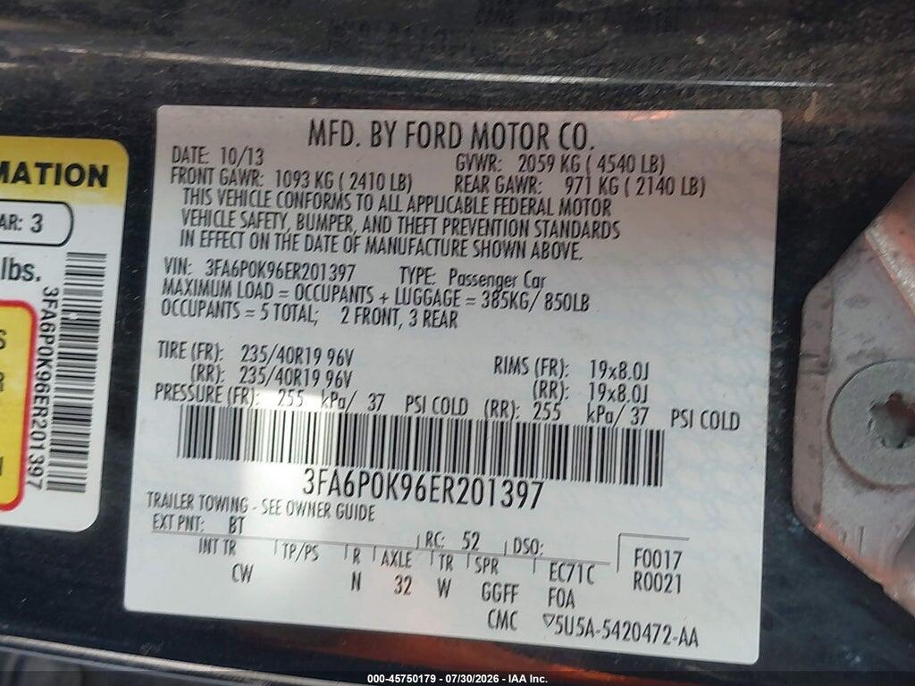 3FA6P0K96ER201397 2014 FORD FUSION photo no. 9