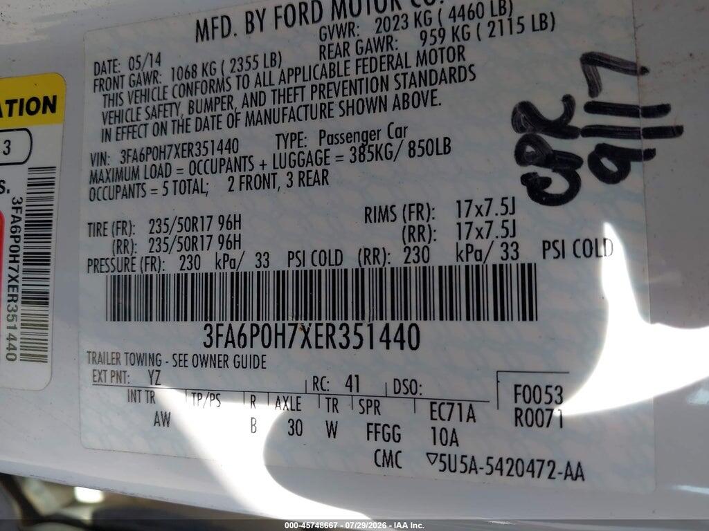 3FA6P0H7XER351440 2014 FORD FUSION photo no. 9