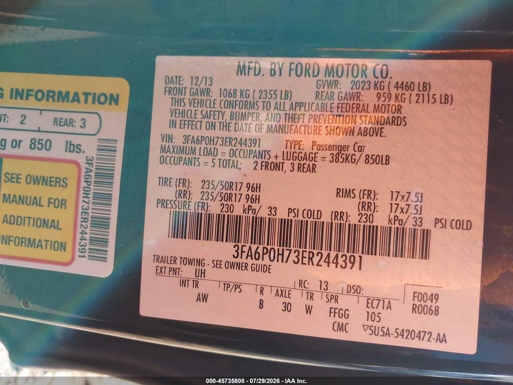 3FA6P0H73ER244391 2014 FORD FUSION photo no. 9