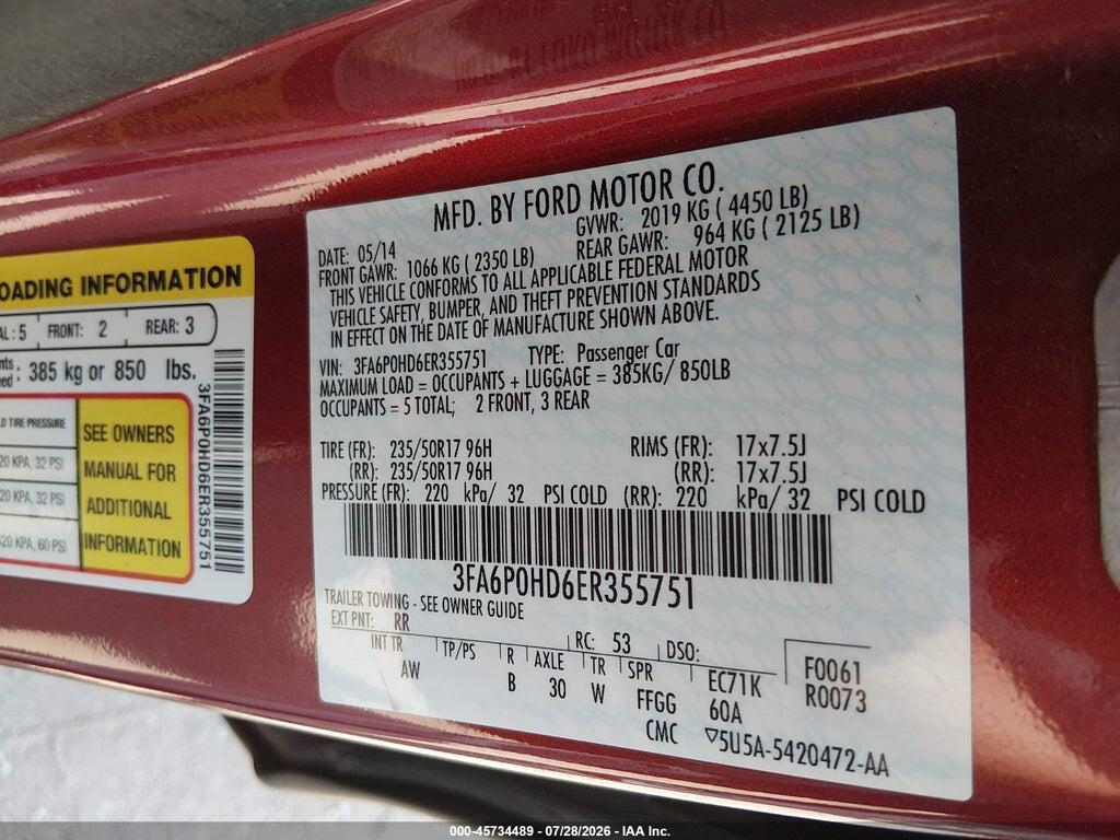3FA6P0HD6ER355751 2014 FORD FUSION photo no. 9