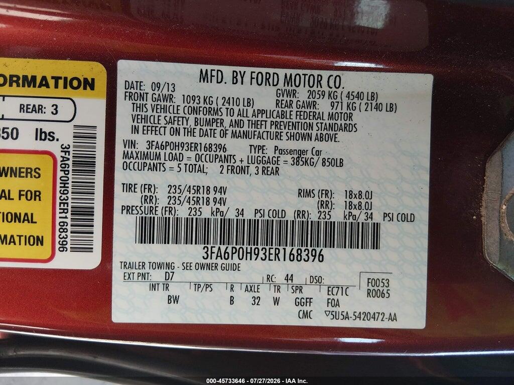 3FA6P0H93ER168396 2014 FORD FUSION photo no. 9