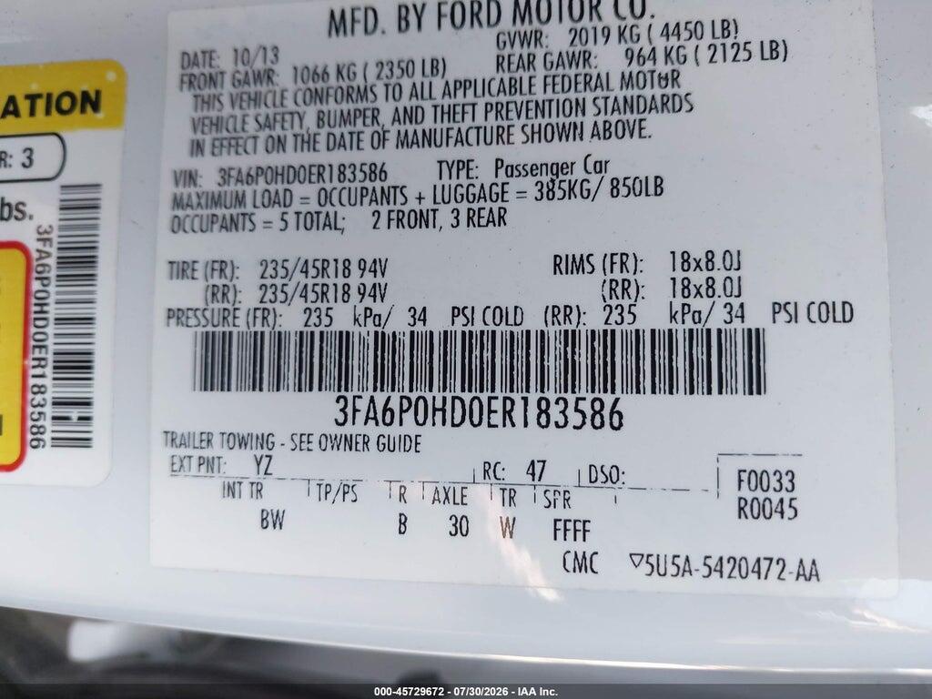 3FA6P0HD0ER183586 2014 FORD FUSION photo no. 9