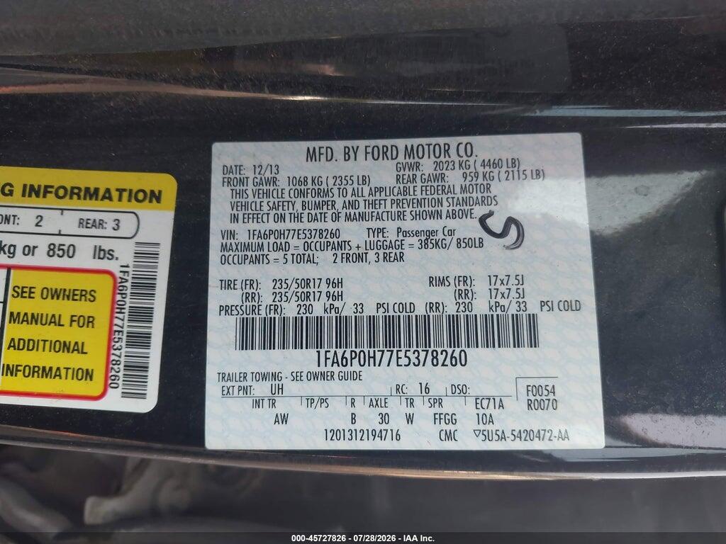 1FA6P0H77E5378260 2014 FORD FUSION photo no. 9