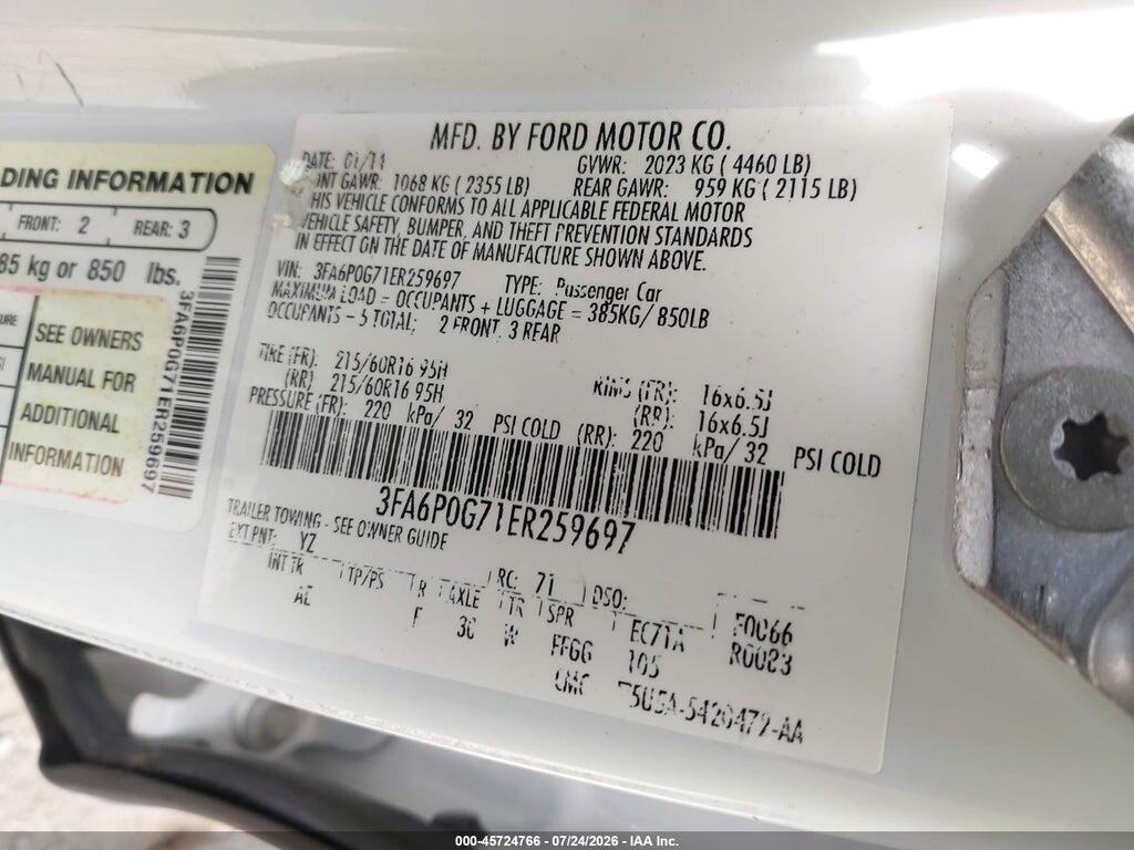 3FA6P0G71ER259697 2014 FORD FUSION photo no. 9