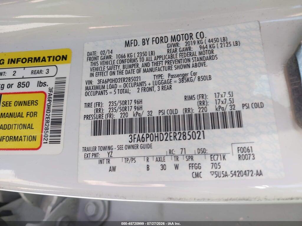 3FA6P0HD2ER285021 2014 FORD FUSION photo no. 9