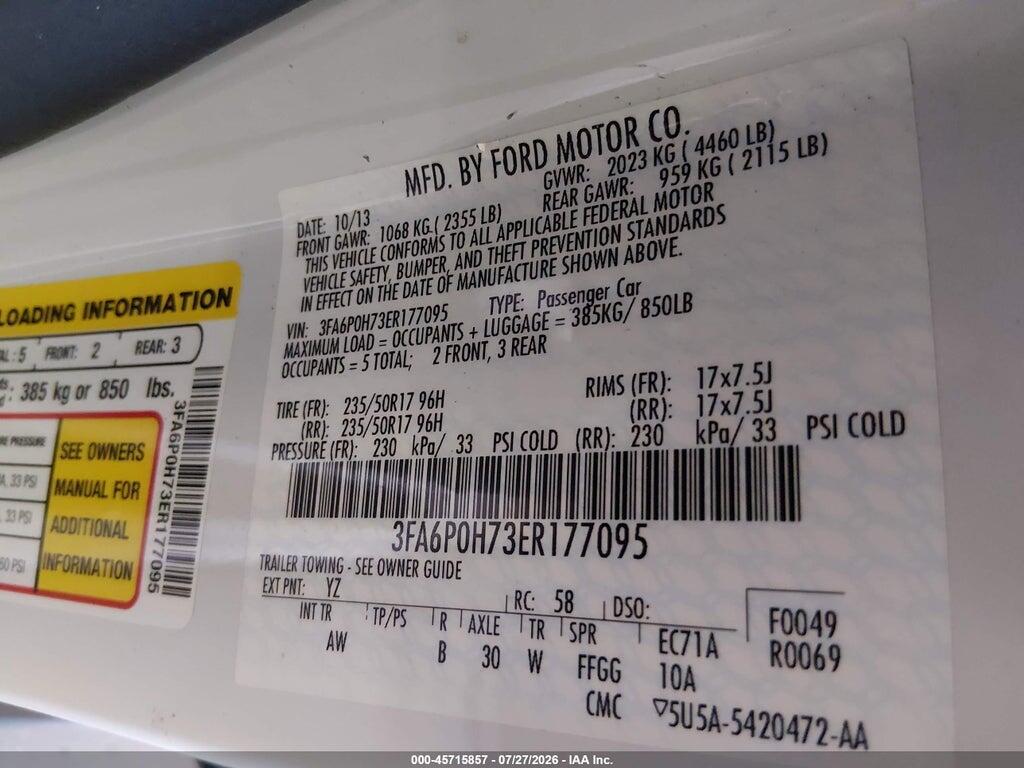 3FA6P0H73ER177095 2014 FORD FUSION photo no. 9