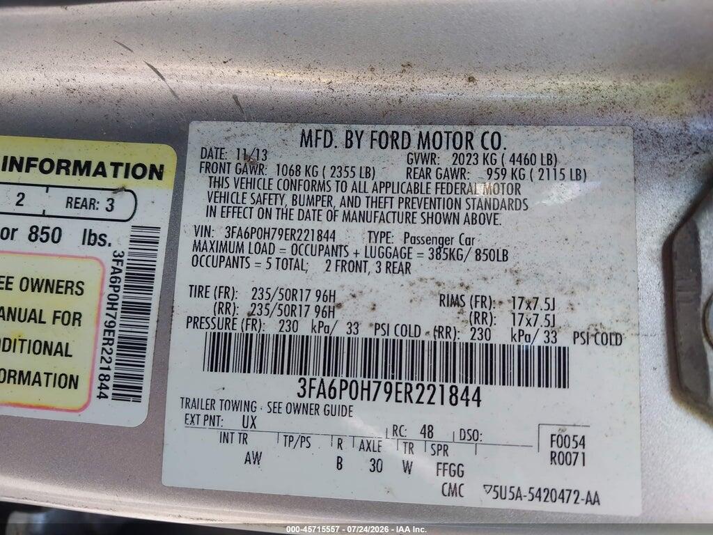 3FA6P0H79ER221844 2014 FORD FUSION photo no. 9