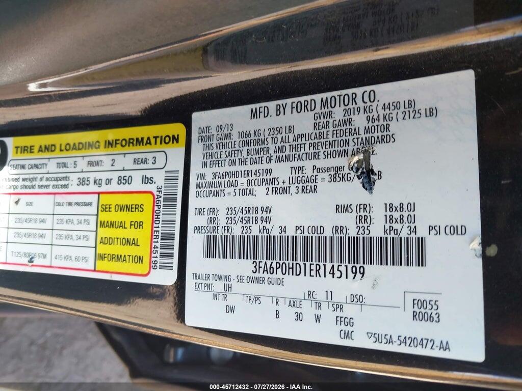 3FA6P0HD1ER145199 2014 FORD FUSION photo no. 9