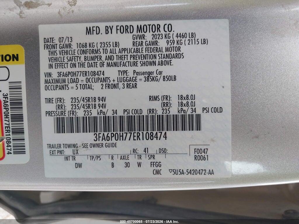 3FA6P0H77ER108474 2014 FORD FUSION photo no. 9