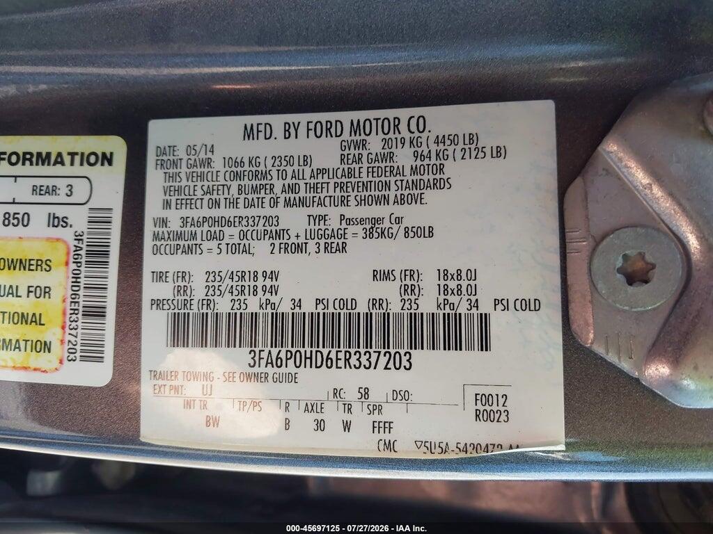 3FA6P0HD6ER337203 2014 FORD FUSION photo no. 9