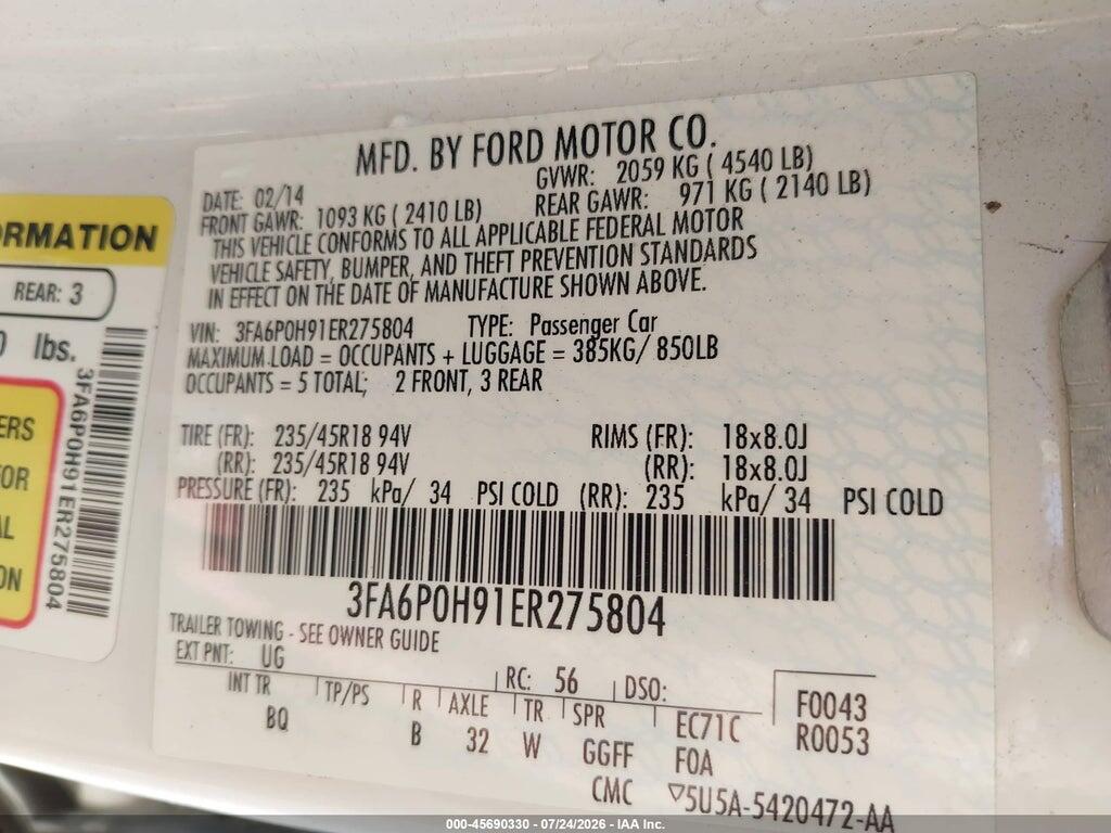 3FA6P0H91ER275804 2014 FORD FUSION photo no. 9